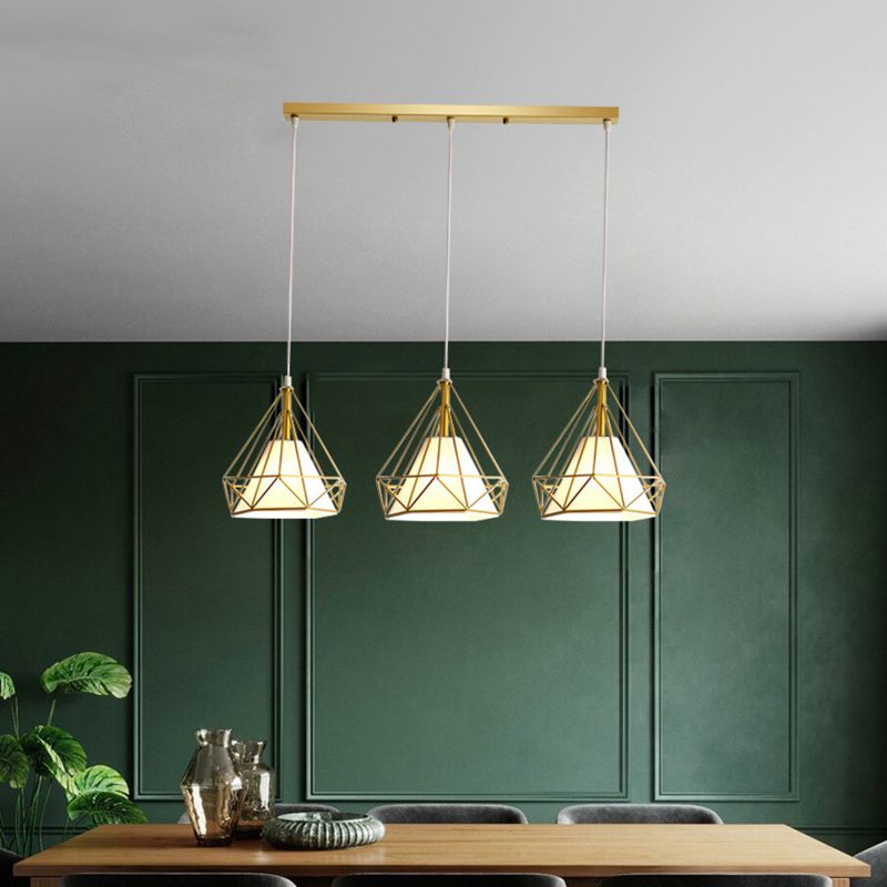 Cage métallique + ombre en tissu 3-Light Island Light Nordic Style Simplicité Lampe suspendue avec 39,3 "Fil réglable