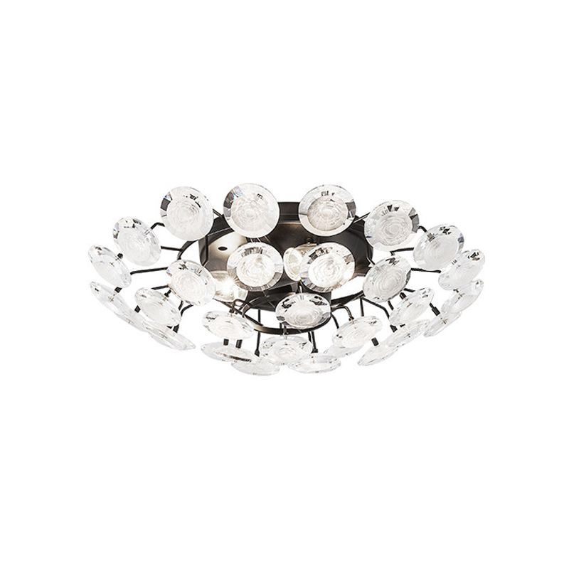 Modernism Sputnik Semi Flush Lighting Crystal 4 Bulbs Dining Room Close to Ceiling Lamp in Black