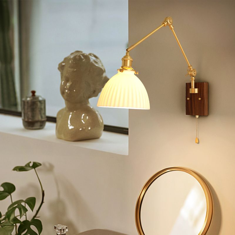 Modern Wall Light Sconce Wooden Wall Light Fixture with Adjustable Arm for Bedroom