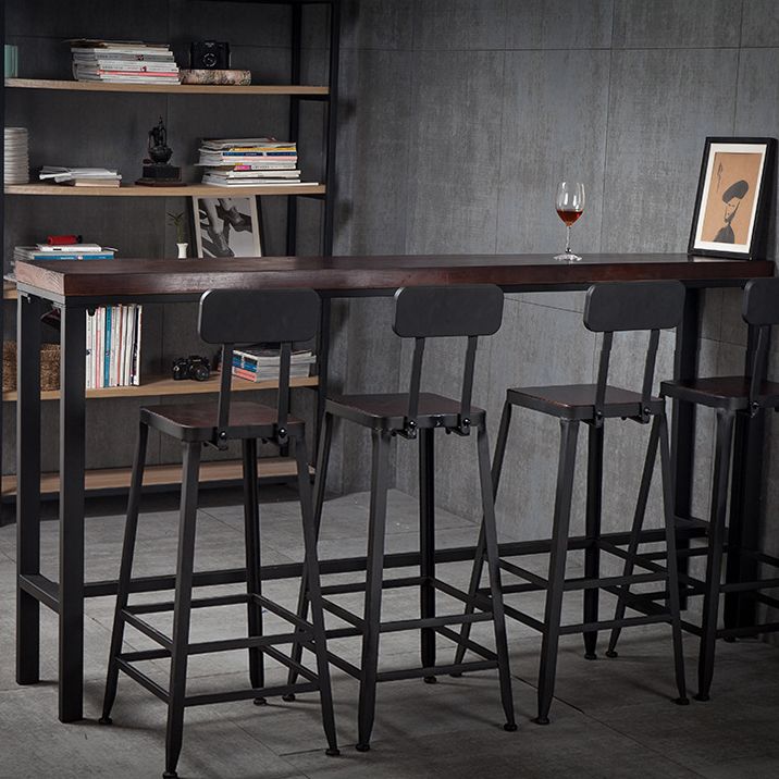 Indoor Brown Wood Bistro Table Modern Rectangle Footrest Cocktail Bar Table