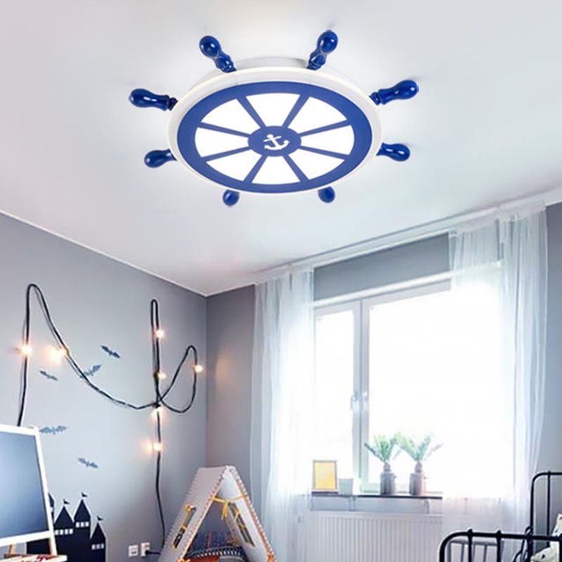 Round Shape LED Ceiling Lamp Kids Style Steel 2 Lights Flush Mount for Bedroom