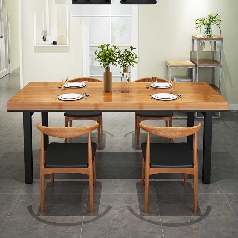Industrial Dining Table with Metal Legs Brown Solid Wood Top Table