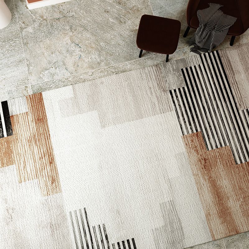 Grey Geometric Pattern Area Rug Modern Polyester Area Carpet Anti-Slip Backing Rug for Home Decor