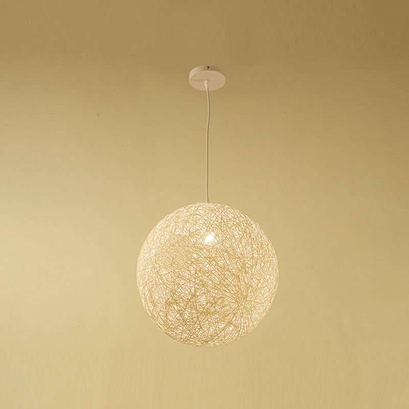 Rattan Sphere Hanging Light Fixture Artistic 1-Light Suspension Pendant for Living Room