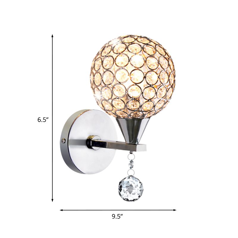 Globe Bedroom Wall Mount Lighting Crystal Encrusted 1 Head Modern Wall Light in Chrome