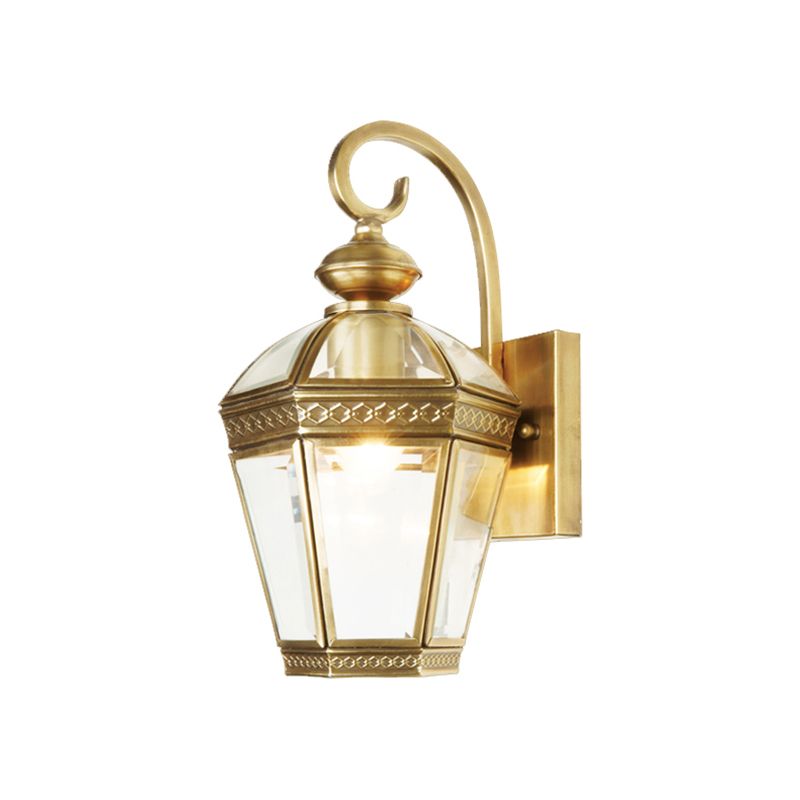 Geometric Metal Wall Sconce Traditional 1 Bulb Foyer Wall Mounted Light Fixture in Gold