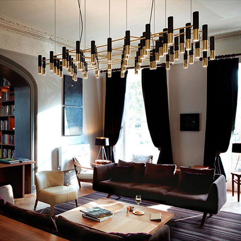 Postmodern metalen kroonluchter verlichtingsarmatuur zwart-gouden hanglamp voor zitkamer