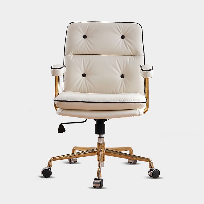 Mid-back Office Chair Leather Seat with Fixed Armrest and Tufted Office Chair