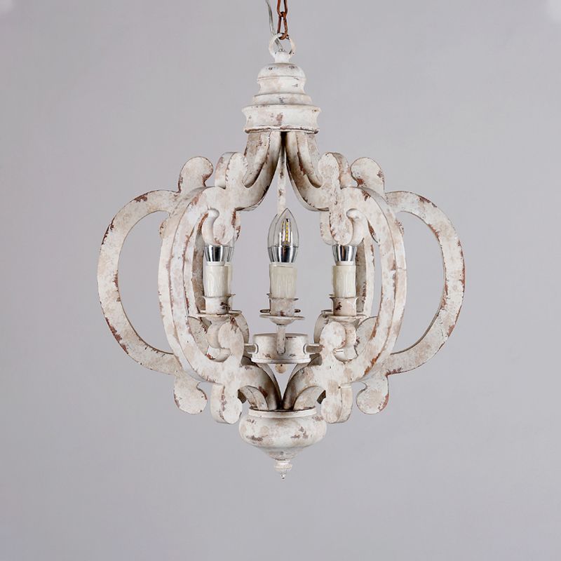 5 Bulbos Cámaras de techo del círculo Madera tradicional accesorio de iluminación suspendida en blanco