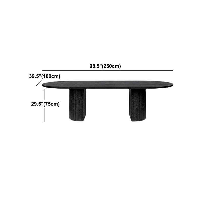 Oval Solid Wood Dining Table Modern Black Furniture with Double Pedestal for Apartment