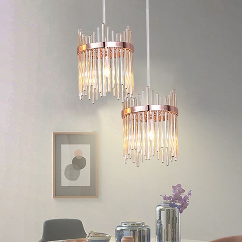 Modernism Ring Suspension Light 1 Bulb Crystal Rod Hanging Pendant Lamp in Rose Gold