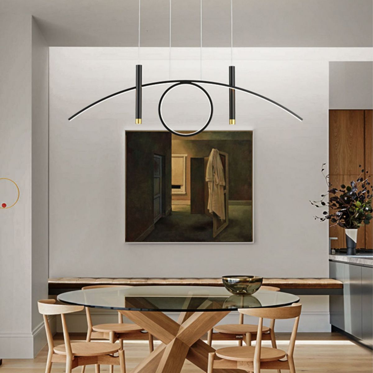 Luce isola a led in ferro battuto in moderna luce a sospensione lineare acrilica per sala da pranzo