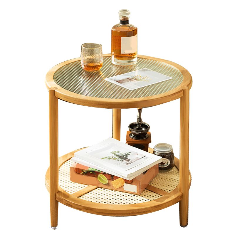 Tropical Glass Top Coffee Table Round Single Coffee Cocktail Table with Storage Shelf