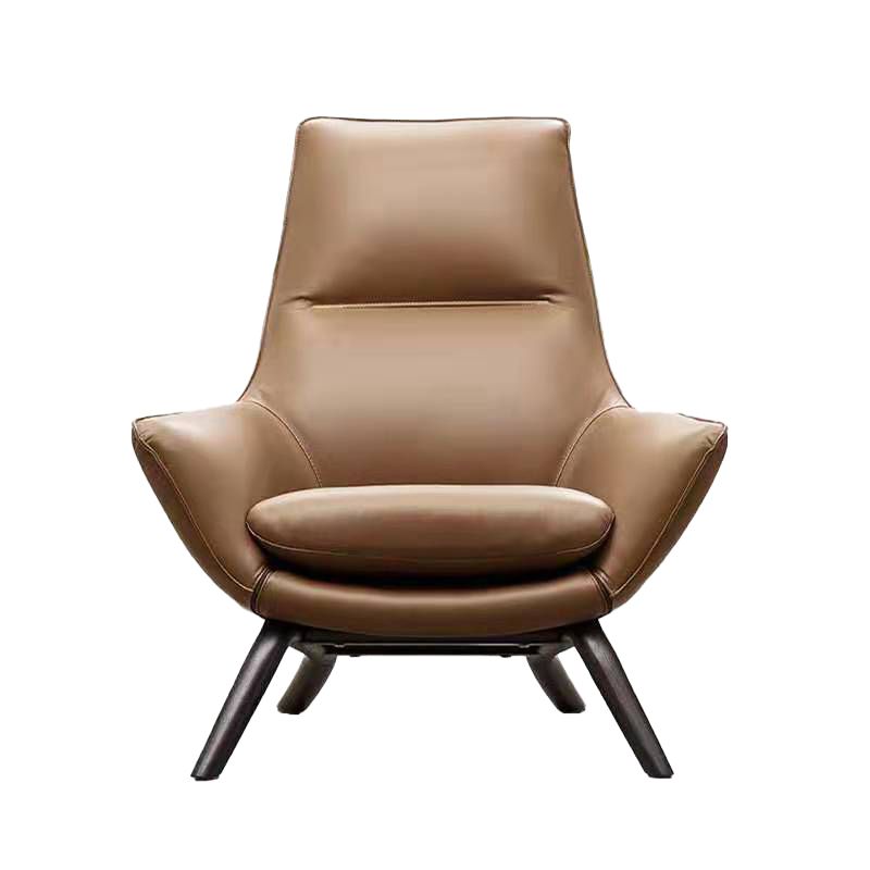 Modern Leather Fixed Back Chair in Brown Upholstered Flared Arms Chair