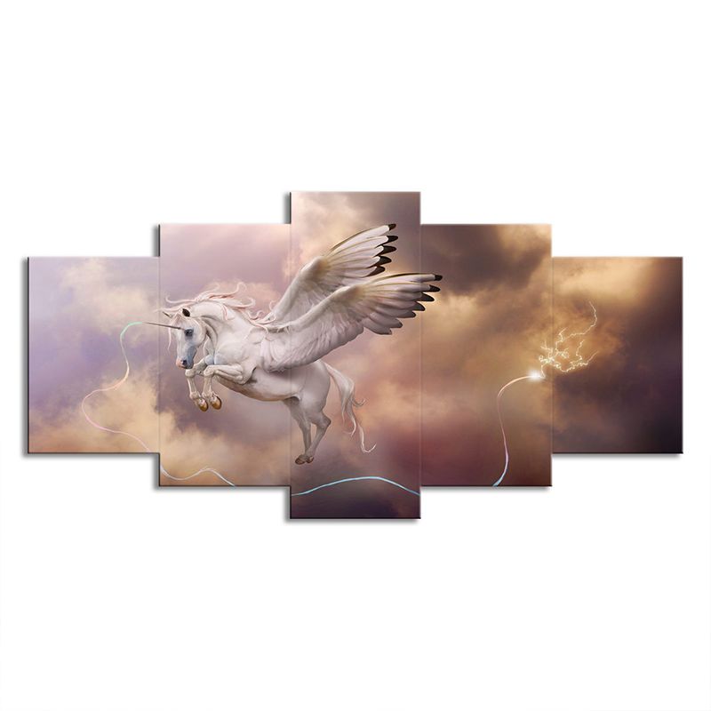 Modern Fantasy Unicorn Wall Art Brown Multi-Piece Canvas Print for Bedroom