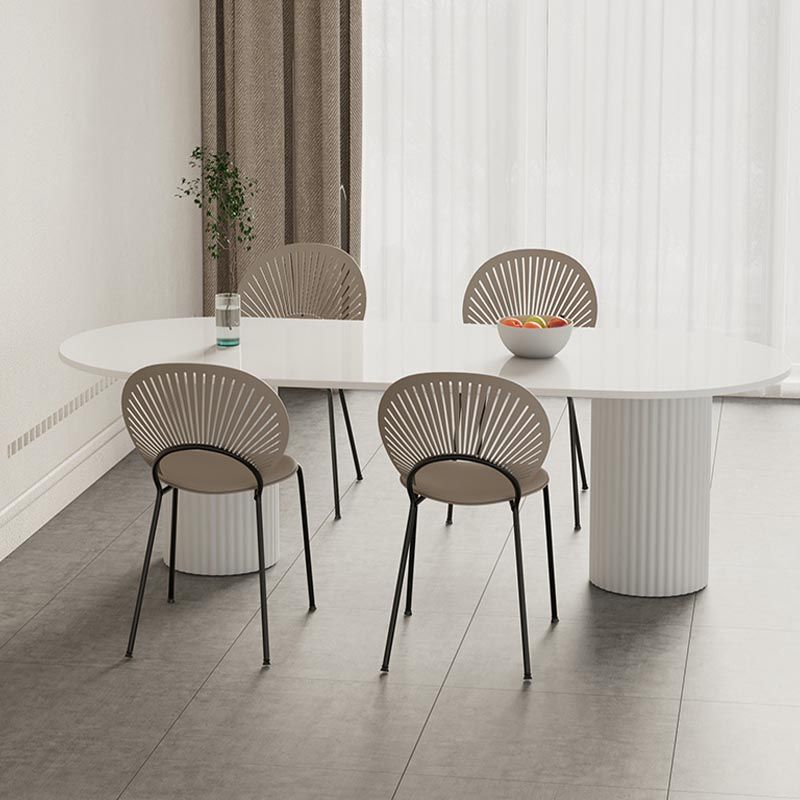 Metal Double Pedestal Table Modern Oval Dining Room Collection in White