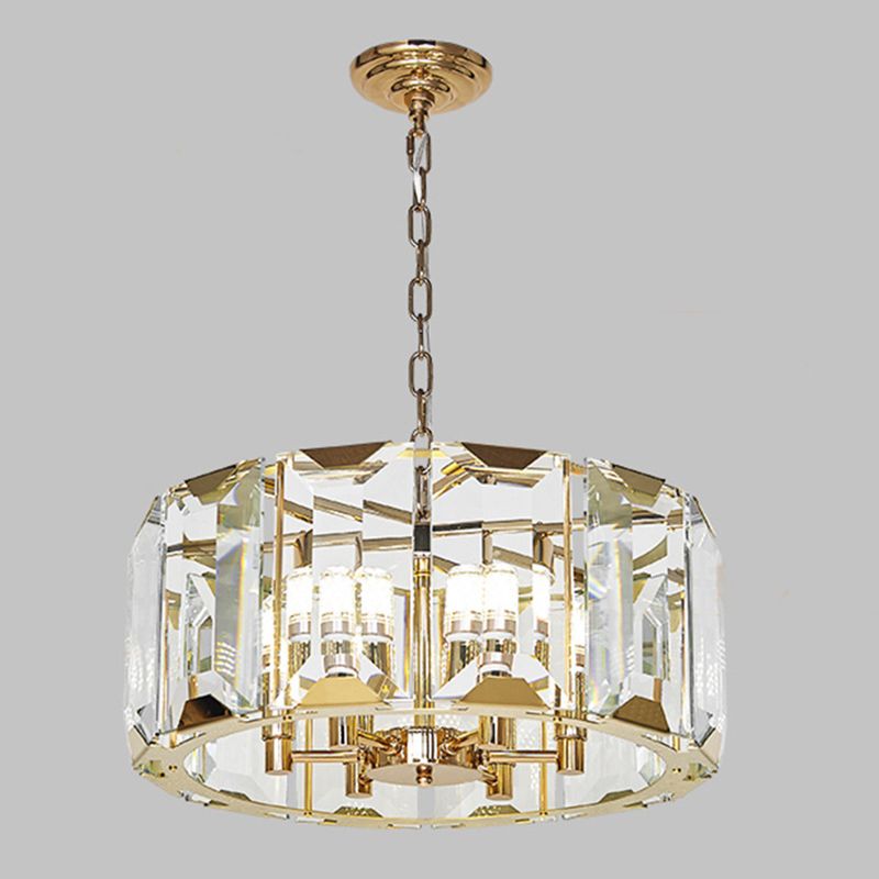 Lámpara de suspensión de tambor redonda de tambor redondo moderno de cristal transparente de mediados de siglo para comedor para comedor