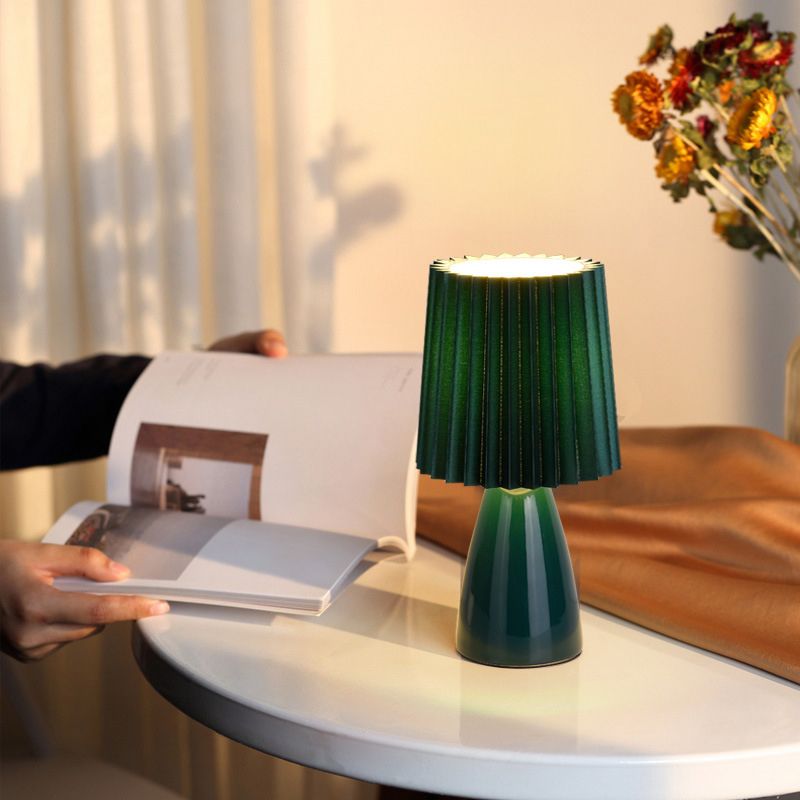 Pleated Fabric Table Lamp Macaron Style 1 Head Ceramic Nightstand Light