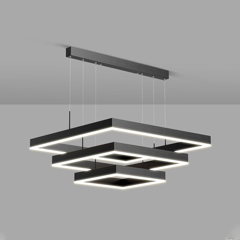 Modern Metal Chandelier Multi-Layer Square Chandelier Pendant Lamps in Black for Living Room
