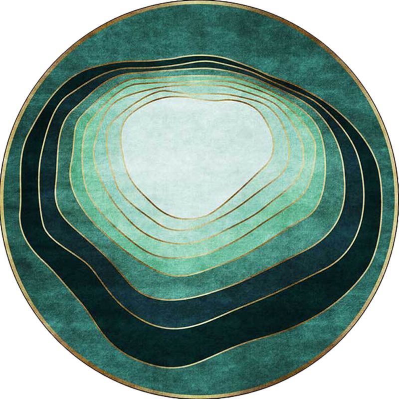 Green Modern Rug Polyester Ombre Swirl Lines Pattern Rug Washable Non-Slip Backing Carpet for Living Room