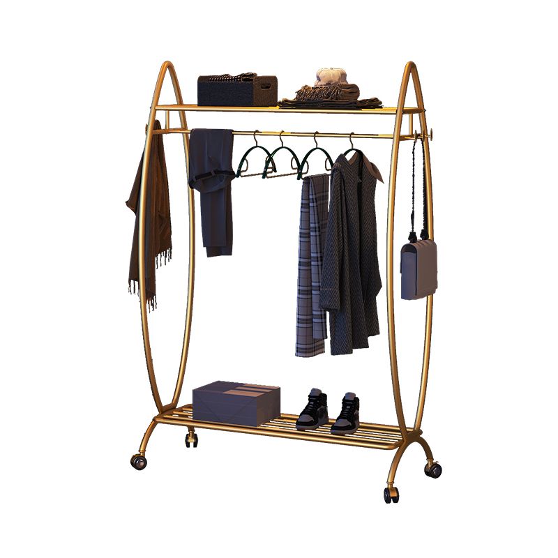 Modern Hanger Free Standing Golden Metal Coat Rack with Storage Shelves
