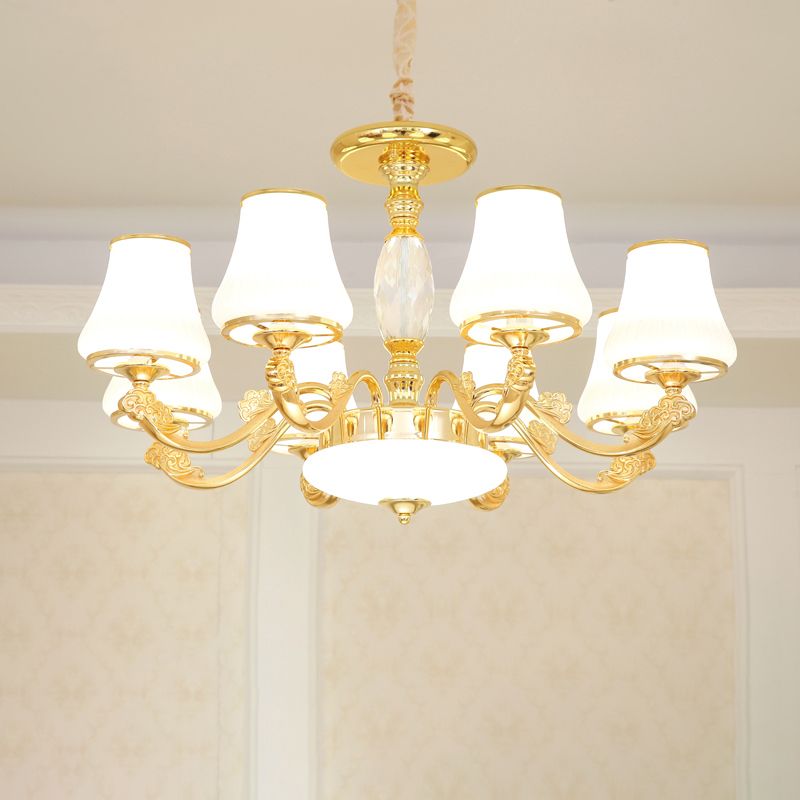 Minimalist Tapered Chandelier Light Opaline Glass Pendant Lamp in Gold for Living Room