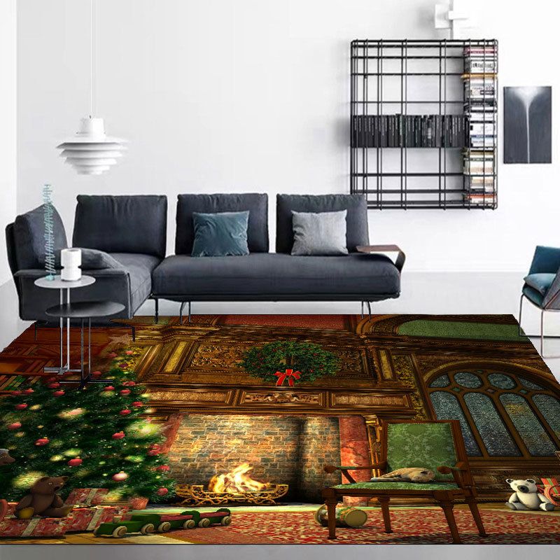 Purple Modern Rug Polyester Castle Rug Non-Slip Backing Rug for Living Room