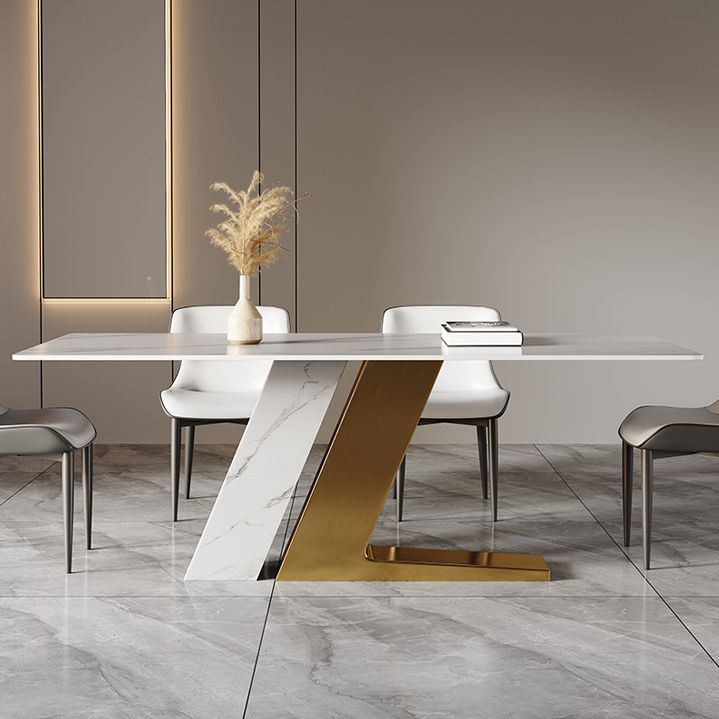 Sintered Stone Top Luxury White Table Rectangle Dining Table with Double Pedestal
