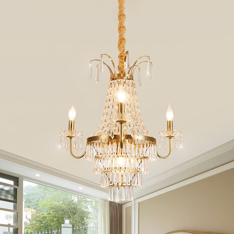 Empire Chandelier Light Fixture with Candle Luxury Crystal 4 Heads Chandelier Pendant Light in Brass Finish