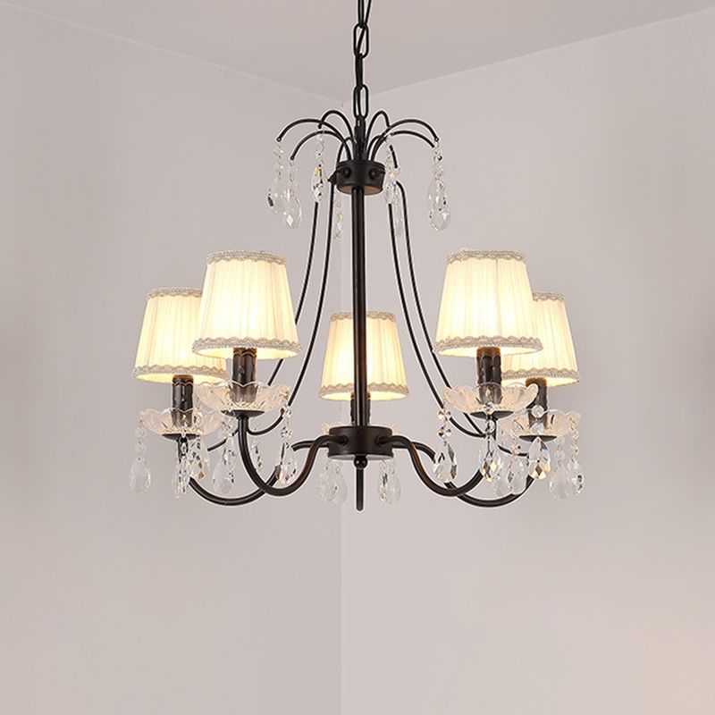 Modernistische kegelhangende kroonluchter stof 5/6/8 bollen restaurant Down Lighting met vallen kristal in zwart