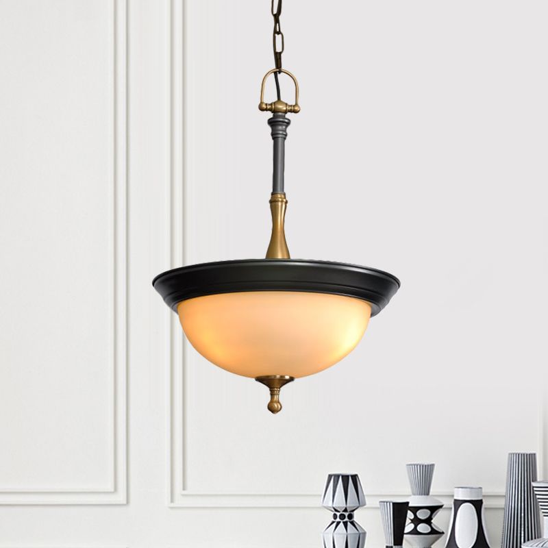 Koepelachtig wit glas kroonluchter verlichting armatuur traditionele 3 hoofden woonkamer drop hanger in zwart