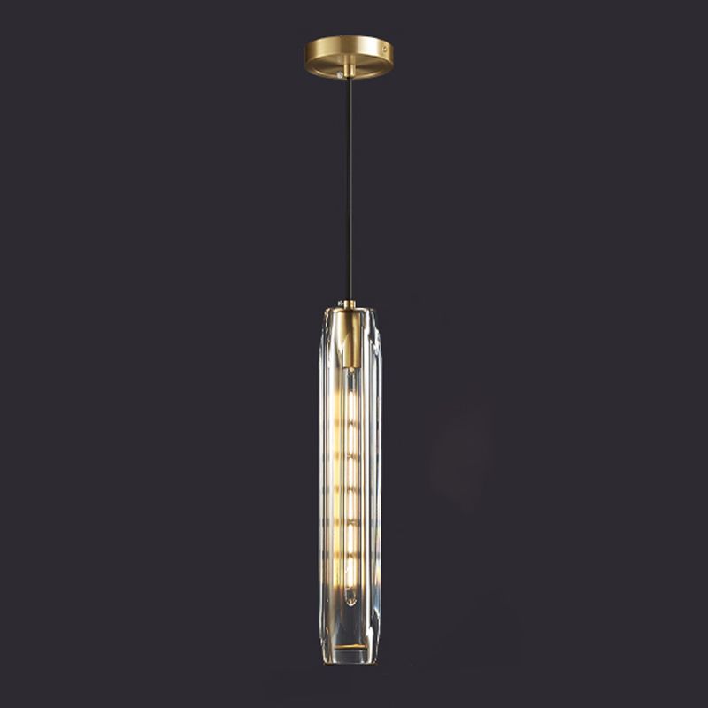 Crystal cilindrisch hanger licht in moderne luxe stijl koperen hangende lamp voor slaapkamer
