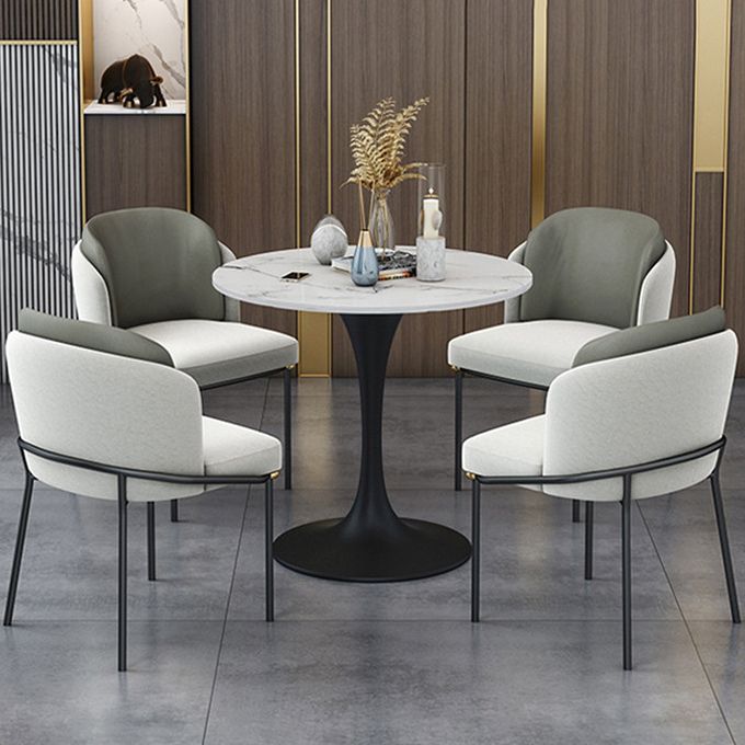 Round Black Base Dining Table Modern Stone Table for Milk Tea Shop