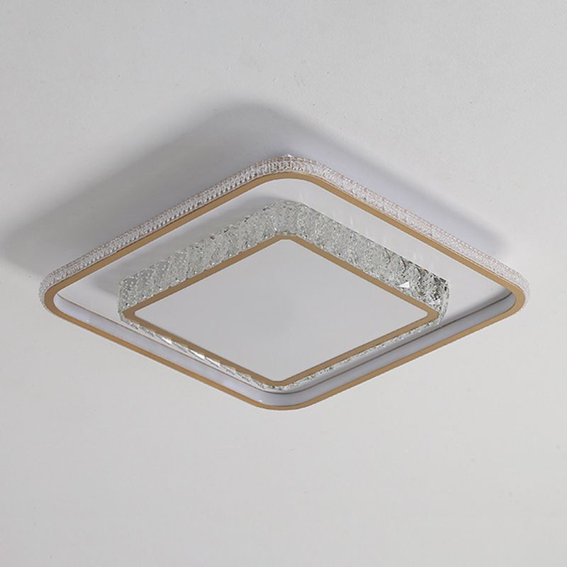 2-Tier Crystal LED Flush Light Minimalist Golden Ceiling Mount Lamp in Geometric Shape