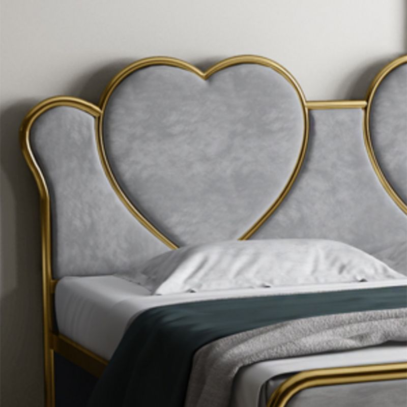 Glam Upholstered Headboard Bed with Footboard and Metal Legs