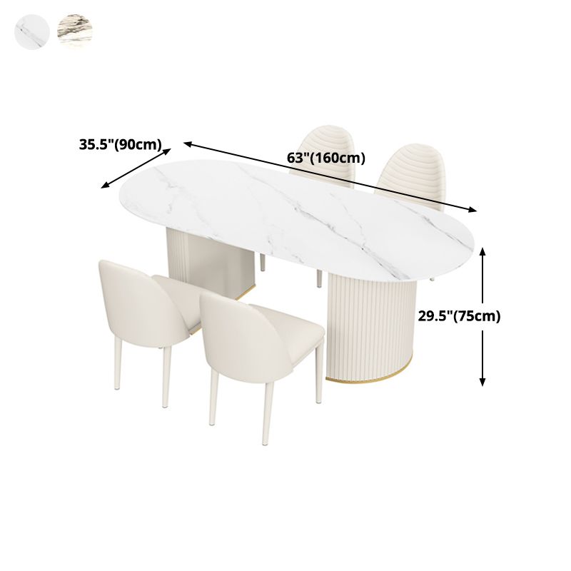 Oval Double Pedestal Modern Dining Table Sintered Stone Fixed Table for Kitchen