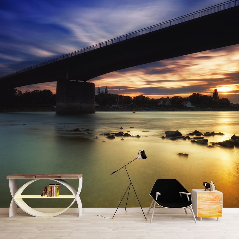 Contemporary Stone Bridge Wallpaper Architecture Mural  Stain Resistant for Bedroom