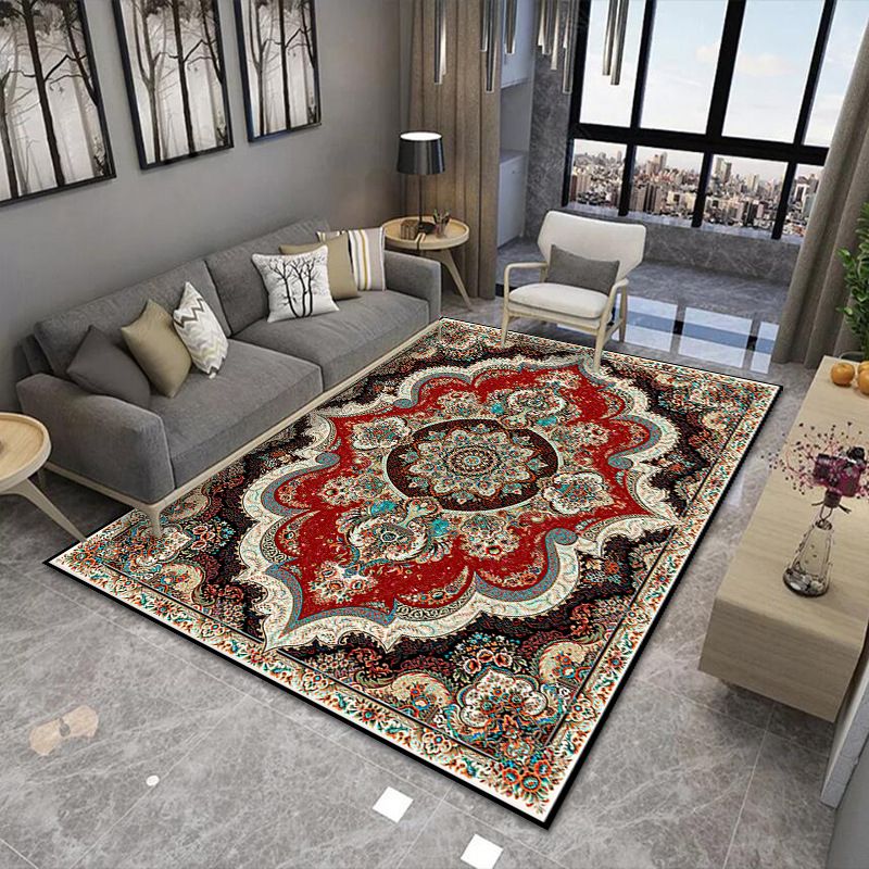 Green Bohemia Rug Polyester Graphic Rug Non-Slip Backing Rug for Home Decor