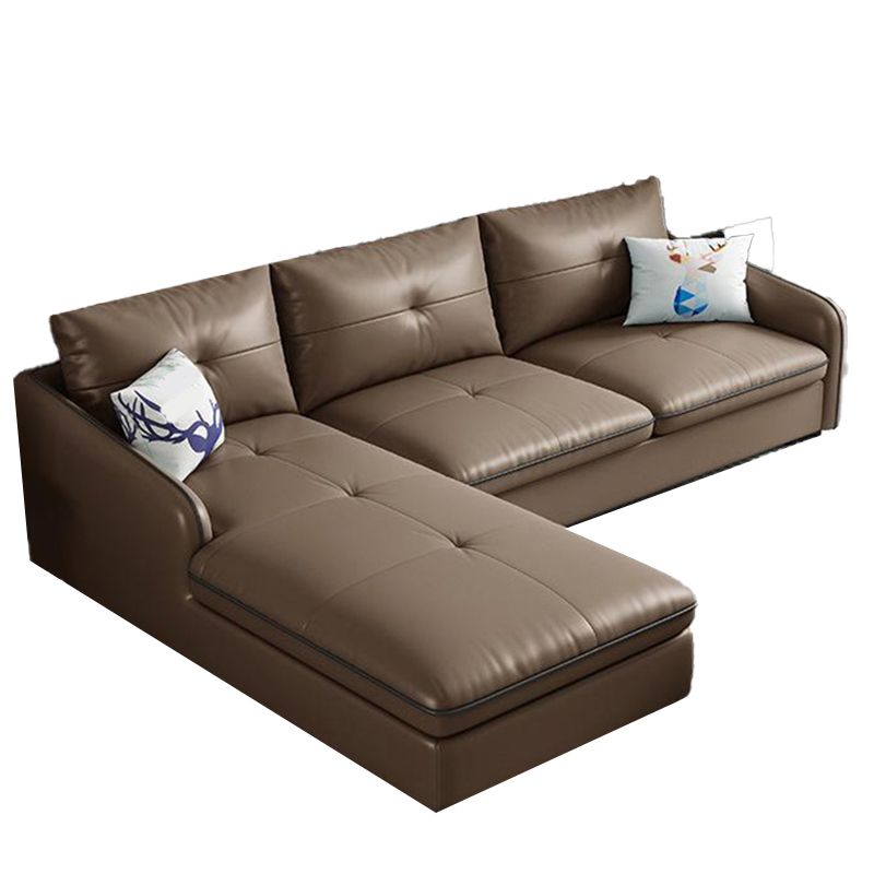 31.49 " H Brown Leather Square Arm Tufted Sofa & Chaise for Living Room