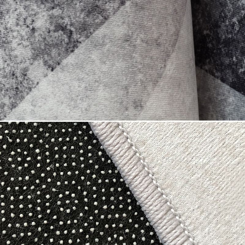 Grey Living Room Area Rug Geometric Print Polyester Area Carpet Non-Slip Backing Rug for Home Decor