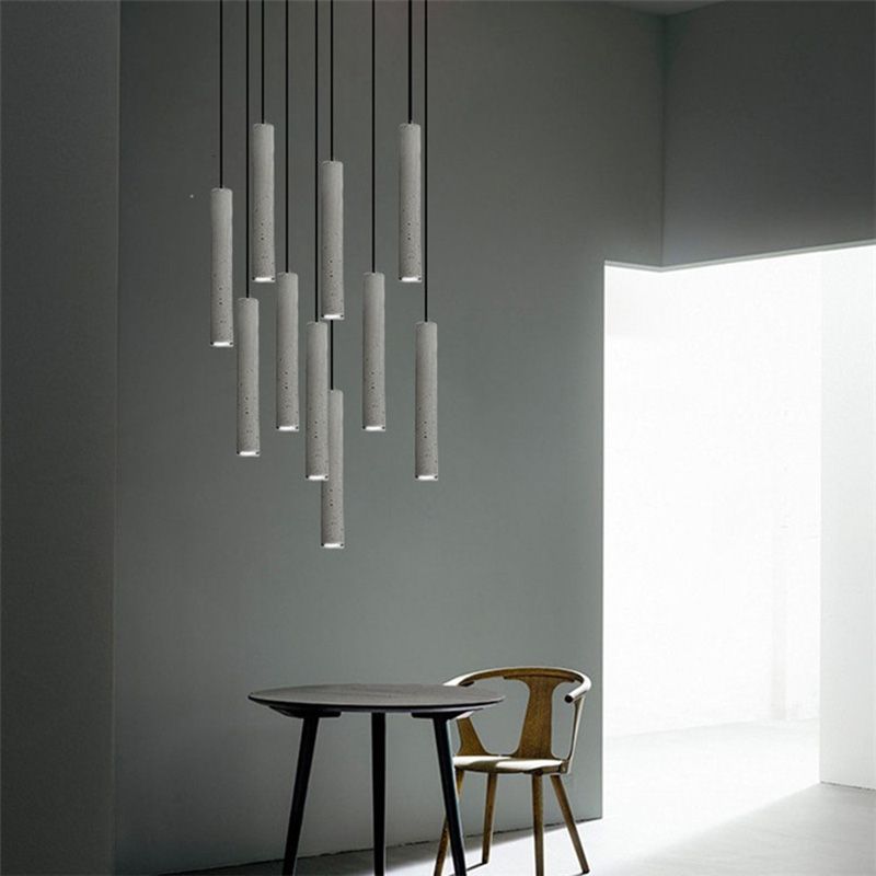 Cement Cylinder LED Track Light Nordic Style 1-LED Pendant Lighting in Gray for Kitchen Island