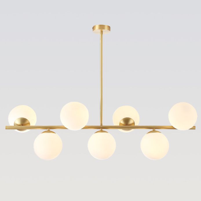 Mid-Century Gold Island Pendant Lighting 7 Light Spherical Glass Island Ceiling Light for Dining Table