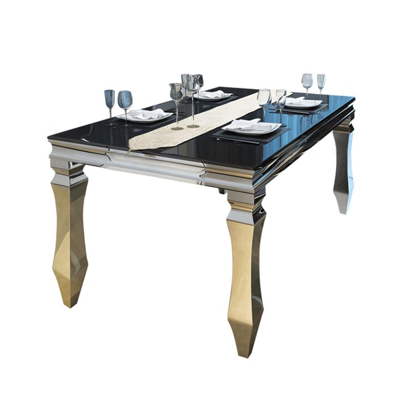Metal Contemporary Rectangular Dining Table Glass Top Table for Dining Room