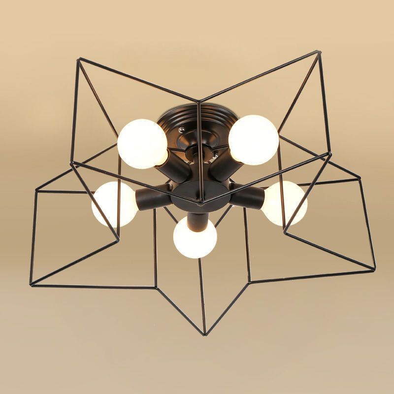 Metal Star Shape Flush Mount Light Industrial 5 Lights Flush Mount Ceiling Fixture