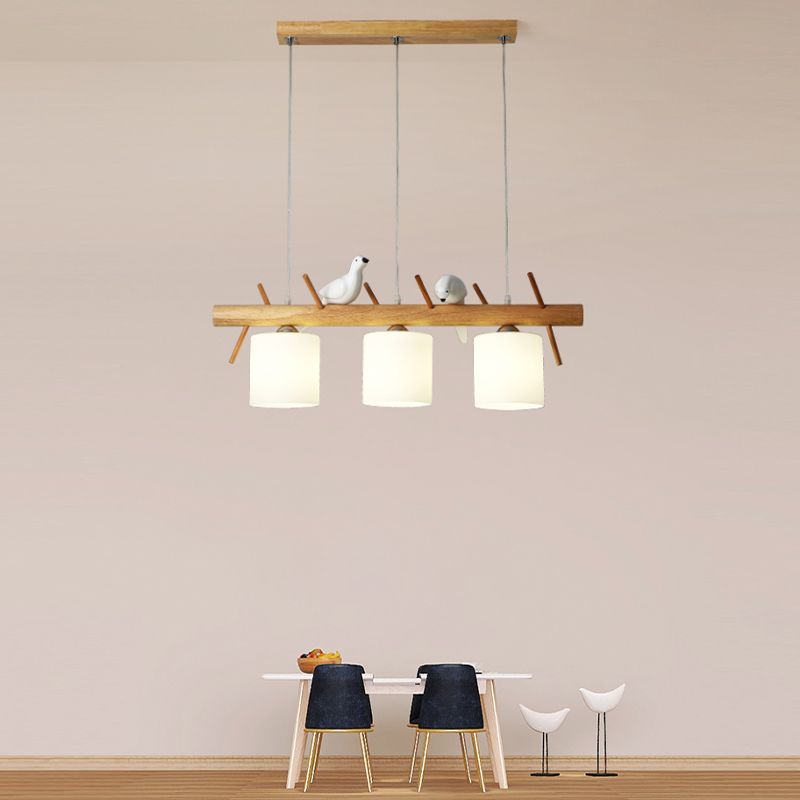 Modern Hanging Light Cylindrical Island Light Fixture with Glass for Dining Room