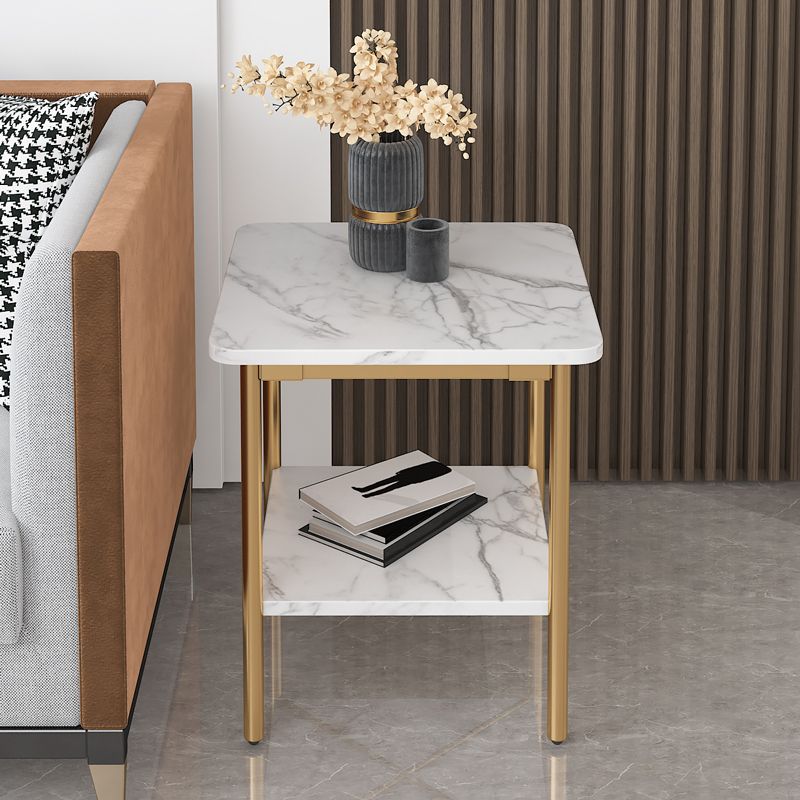 Contemporary Square Slate Top End Table Metal 4 Legs Side Table