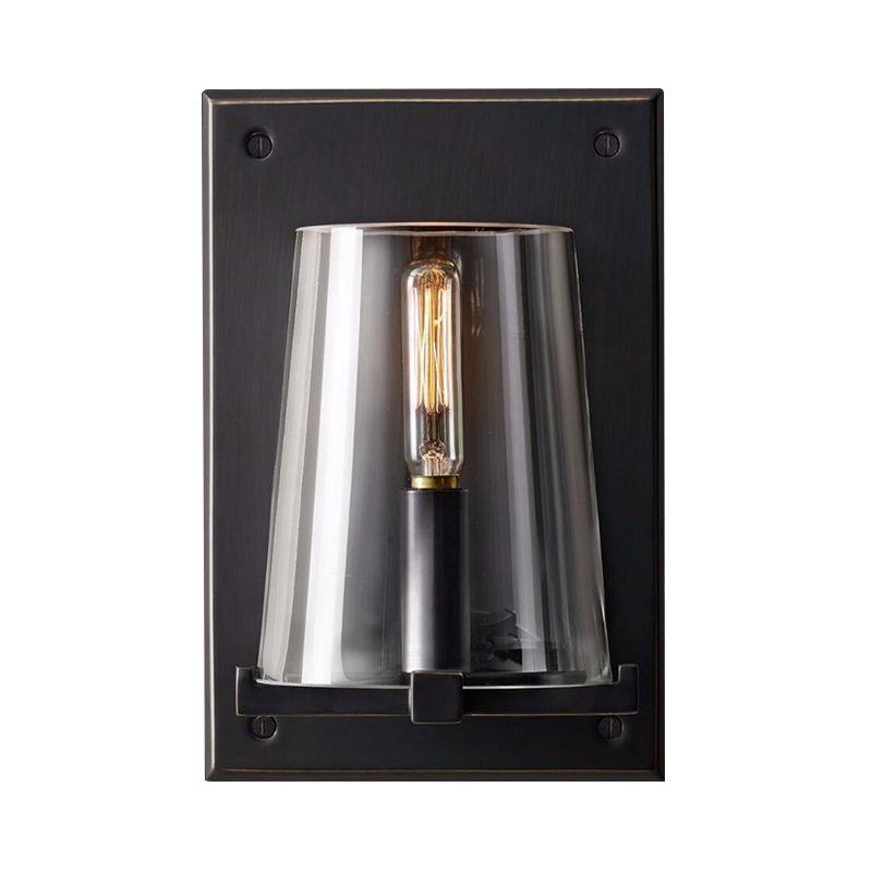 1 Bulb Living Room Sconce Lamp Tradition Black/Gold Wall Lighting Fixture with Cone Clear Glass Shade