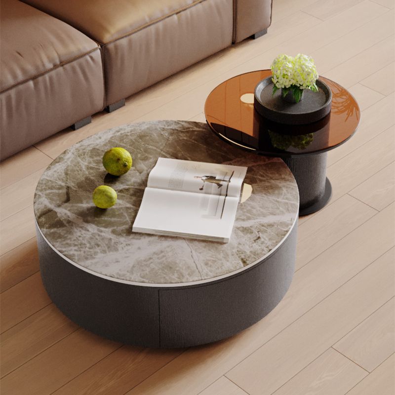 Slate Nesting Coffee Table Set Pedestal Cocktail Table with Drawers