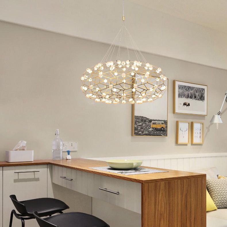 Modern Simplicity Oval Pendant Chandelier Metal Hanging Light Fixture for Coffee Shop