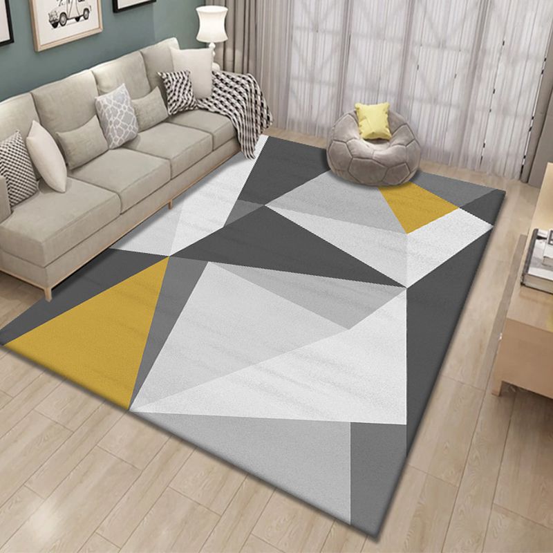 Black Simple Rug Polyester Geometric Rug Non-Slip Backing Rug for Living Room